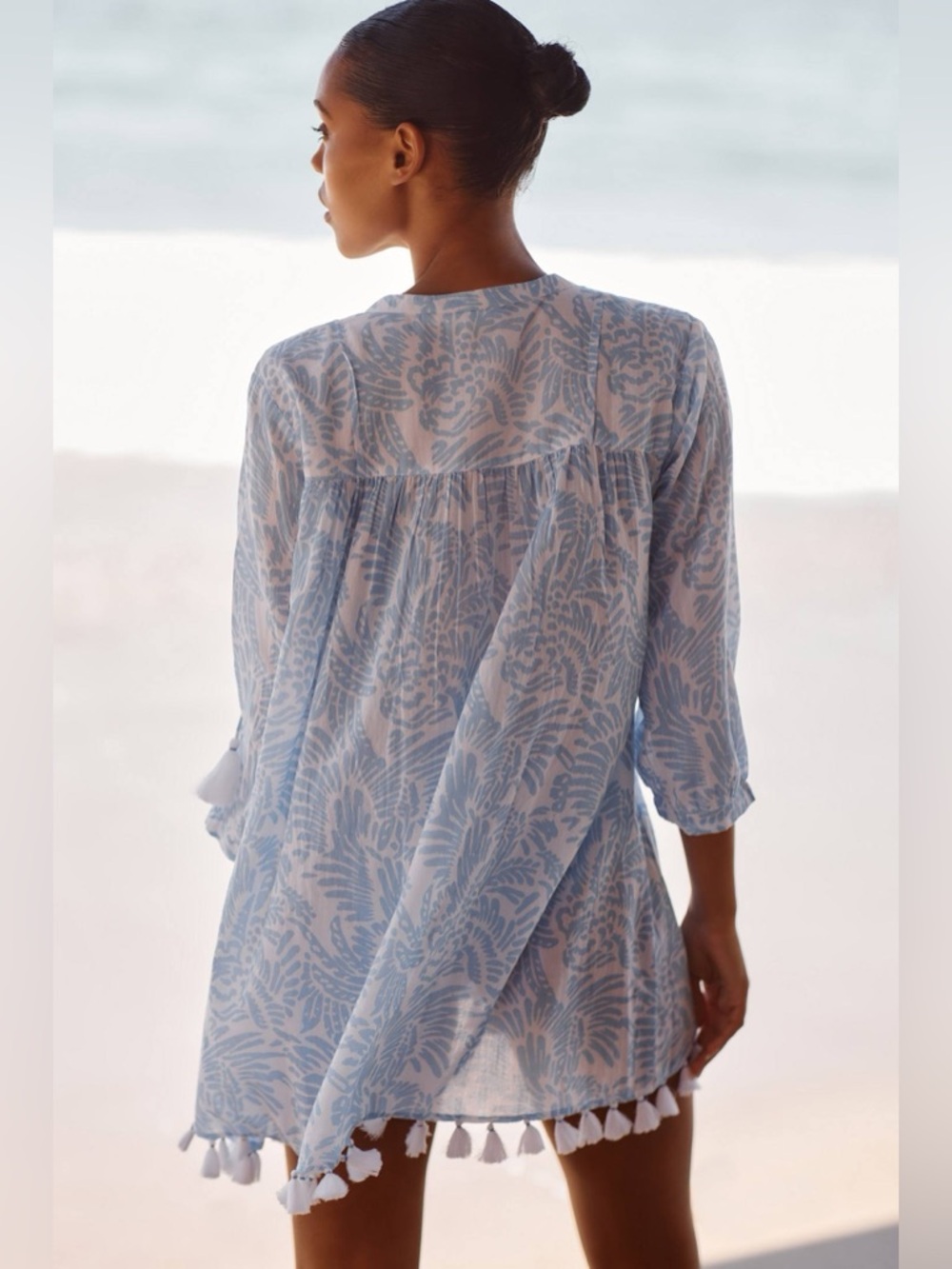 Roller Rabbit Laure Serafina Blue Tunic swim Cover up with tassels 100% cotton - Picture 5 of 5